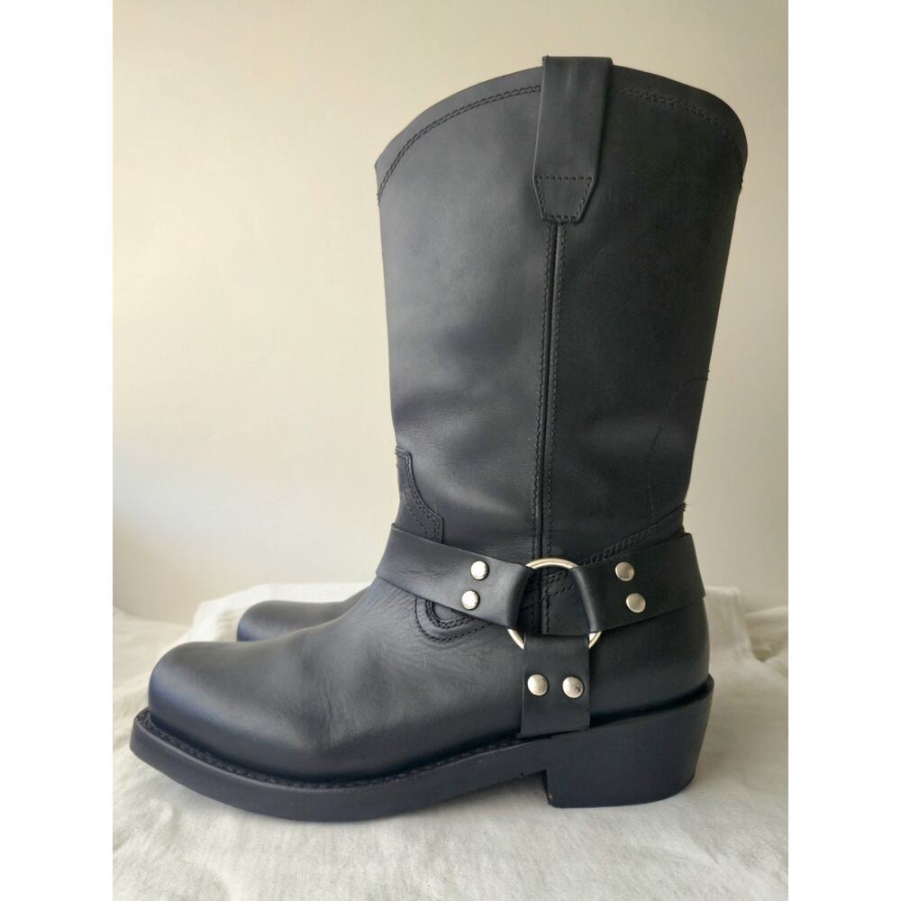 Cody James Mens Leather Square Toe Harness Moto Boots Black CJ9995BL Size 10.5 D